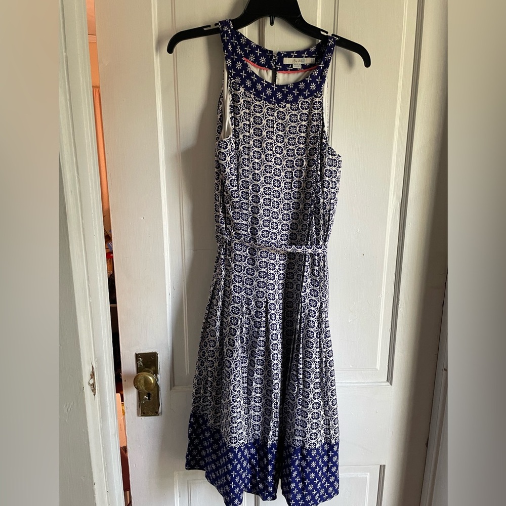 Boden Blue and White Printed Sleeveless Dress